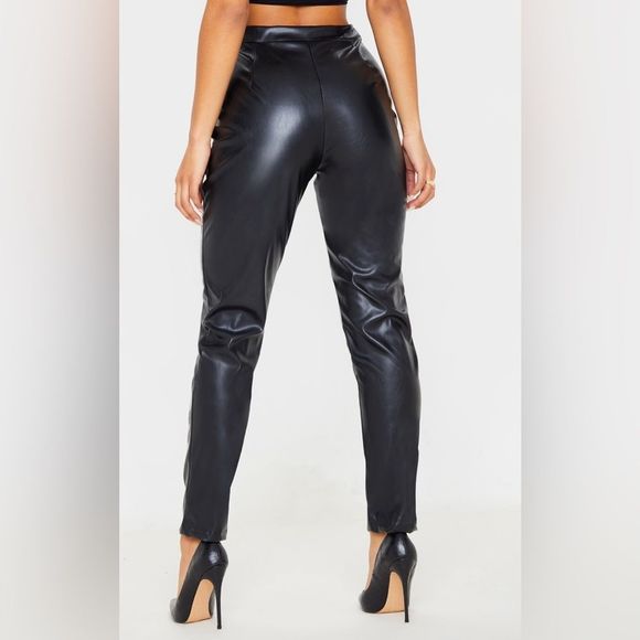 PrettyLittleThing Denim - PrettyLittleThing Pants Vegan Leather Skinny High-Rise Black XS